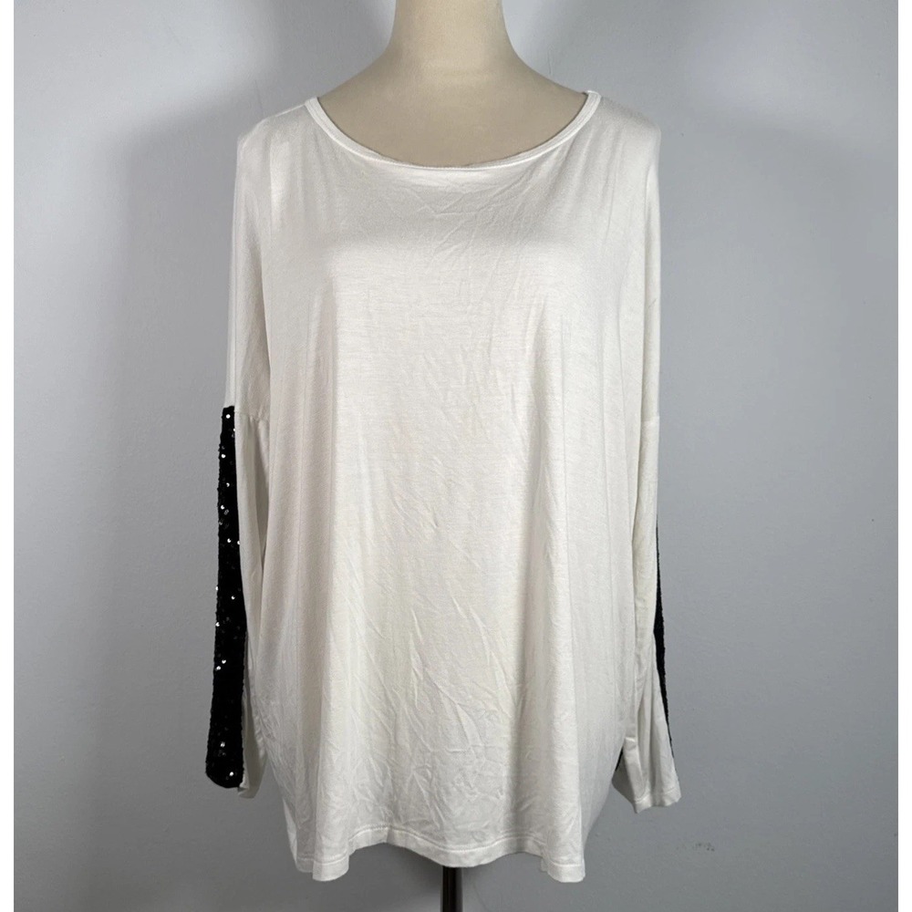 Red 23 S White Long Sleeve Top Black‎ Sequin Sleeve Detail Minimalist Party Y2K